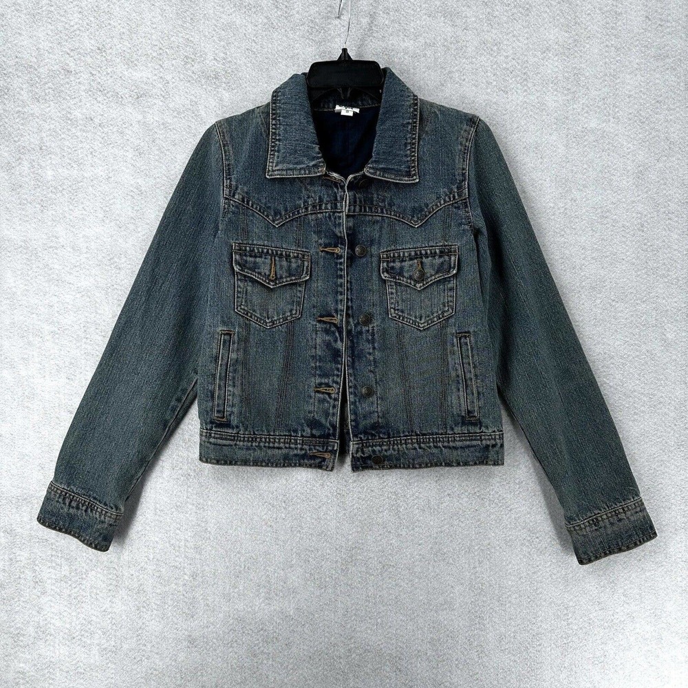 Ivy Jane Denim Jacket SMALL Womens Blue Jean Studded Embroidered Cross